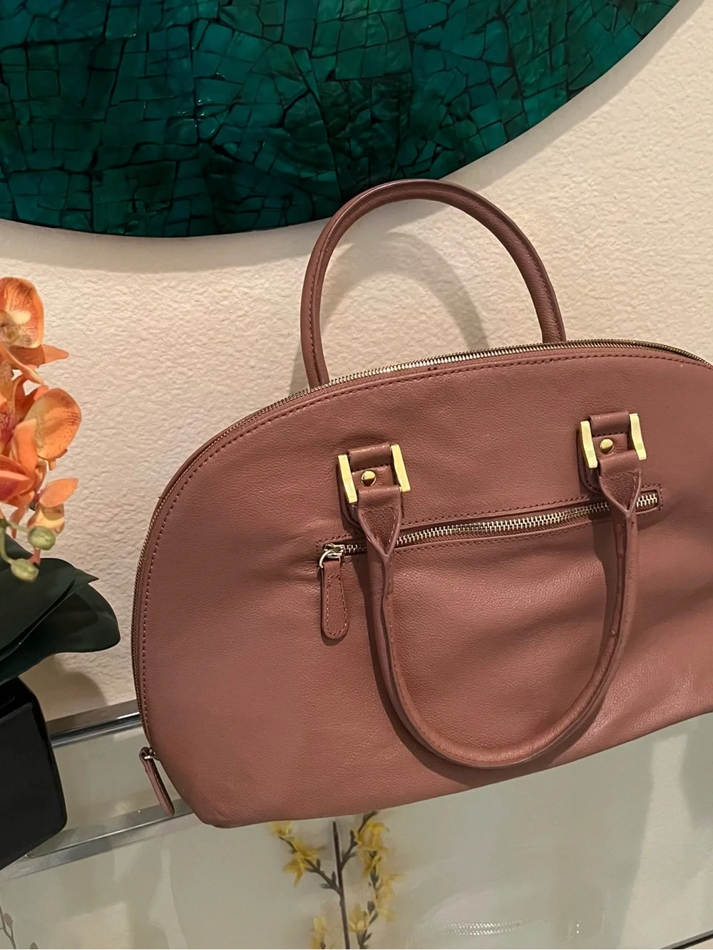 🔥 Joy & Iman Genuine Leather Satchel in Rich Cognac Brown With Gold Hardware